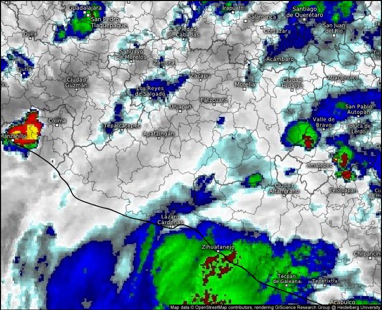 Se preveen lluvias y descargas eléctricas en las próximas horas en el estado de guerrero y Edo. Mex