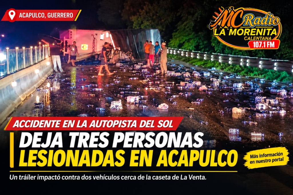 Accidente en la Autopista del Sol deja 3 lesionados en Acapulco